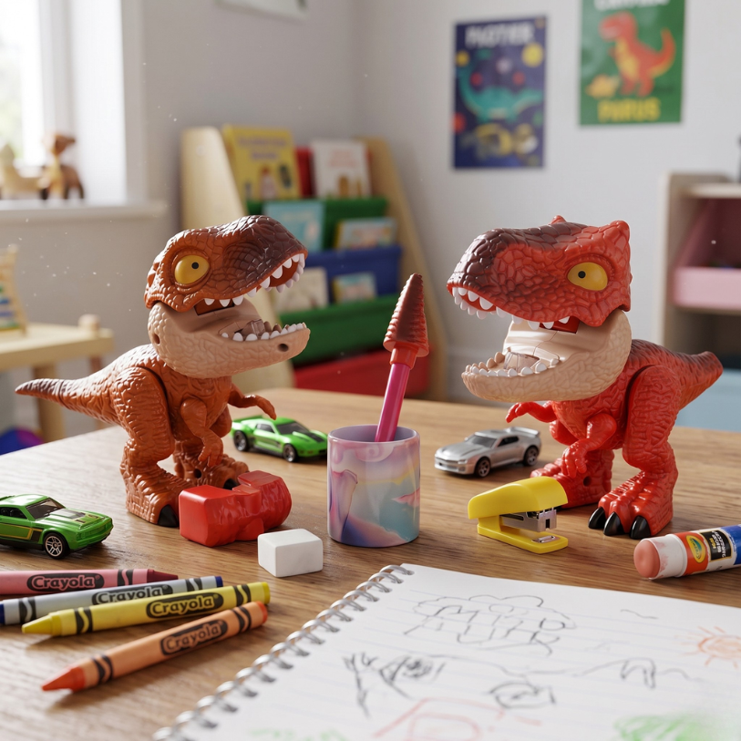 Dinosaur Model Stationery - 5 in 1 Dinosaur Pencil Case Set with Sharpener