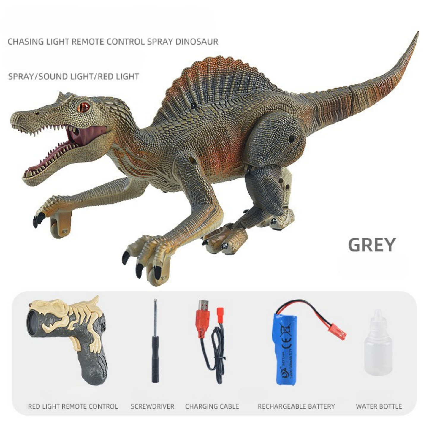 Remote Control Walking Spinosaurus Dinosaur Toy – Light Chasing, Spraying, Roaring!