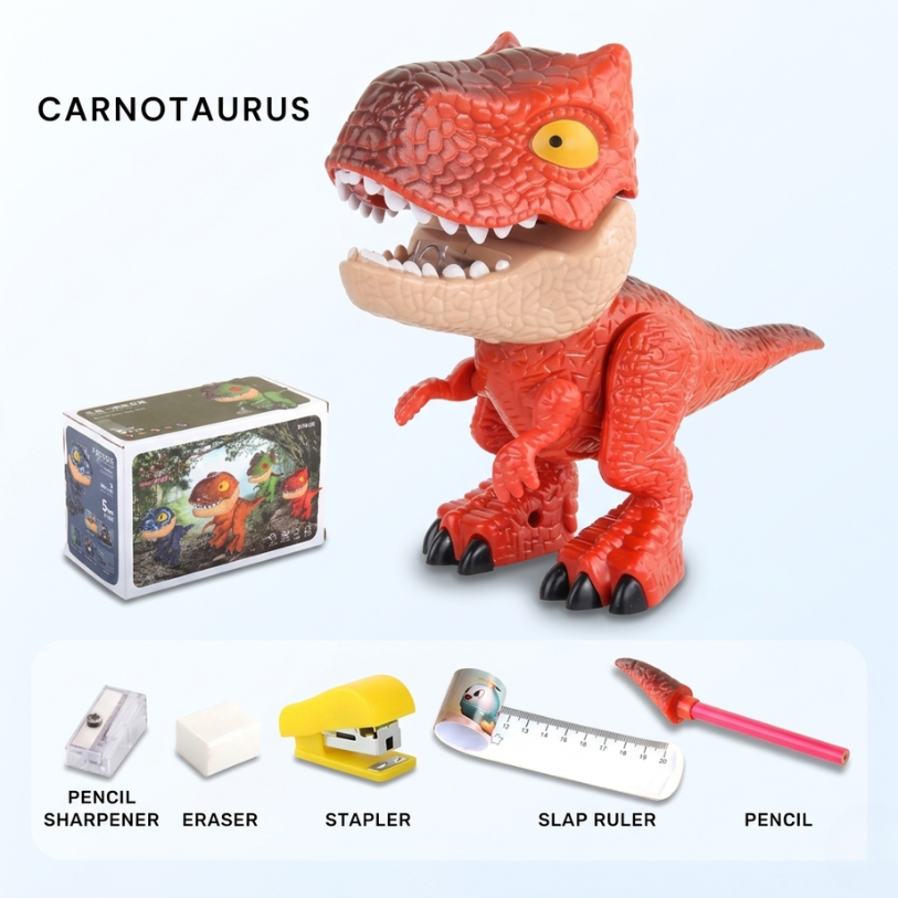 Dinosaur Model Stationery - 5 in 1 Dinosaur Pencil Case Set with Sharpener