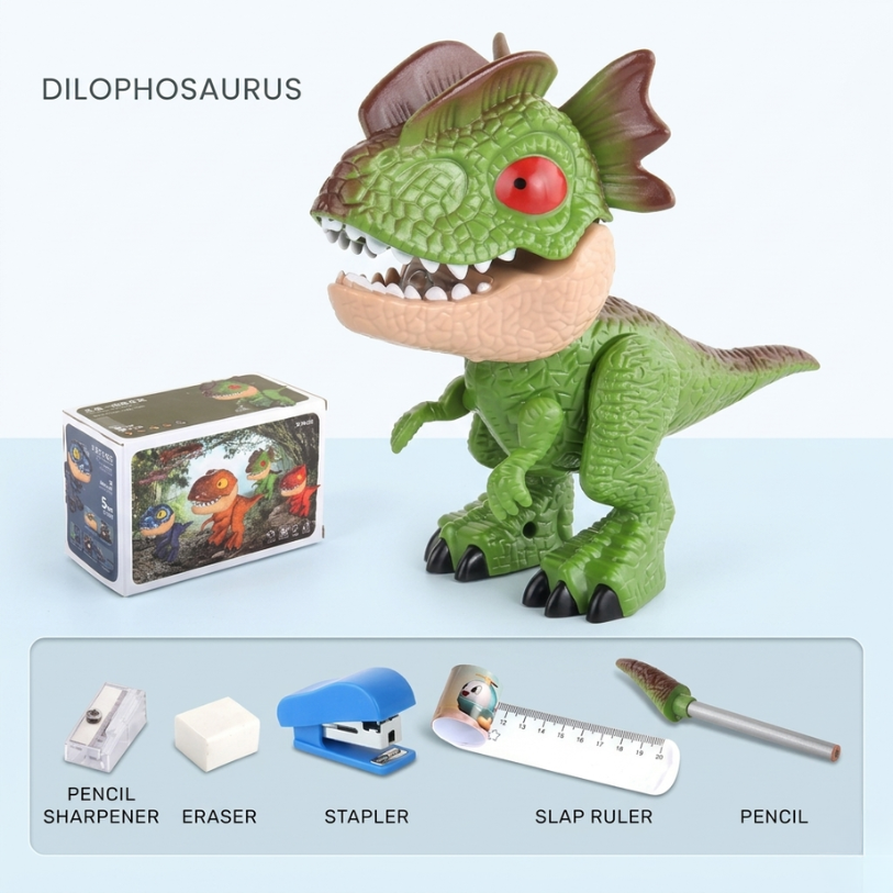 Dinosaur Model Stationery - 5 in 1 Dinosaur Pencil Case Set with Sharpener