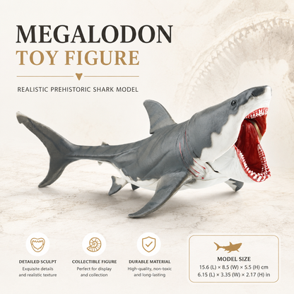 Megalodon toy figure product image with realistic prehistoric shark model and display-ready details