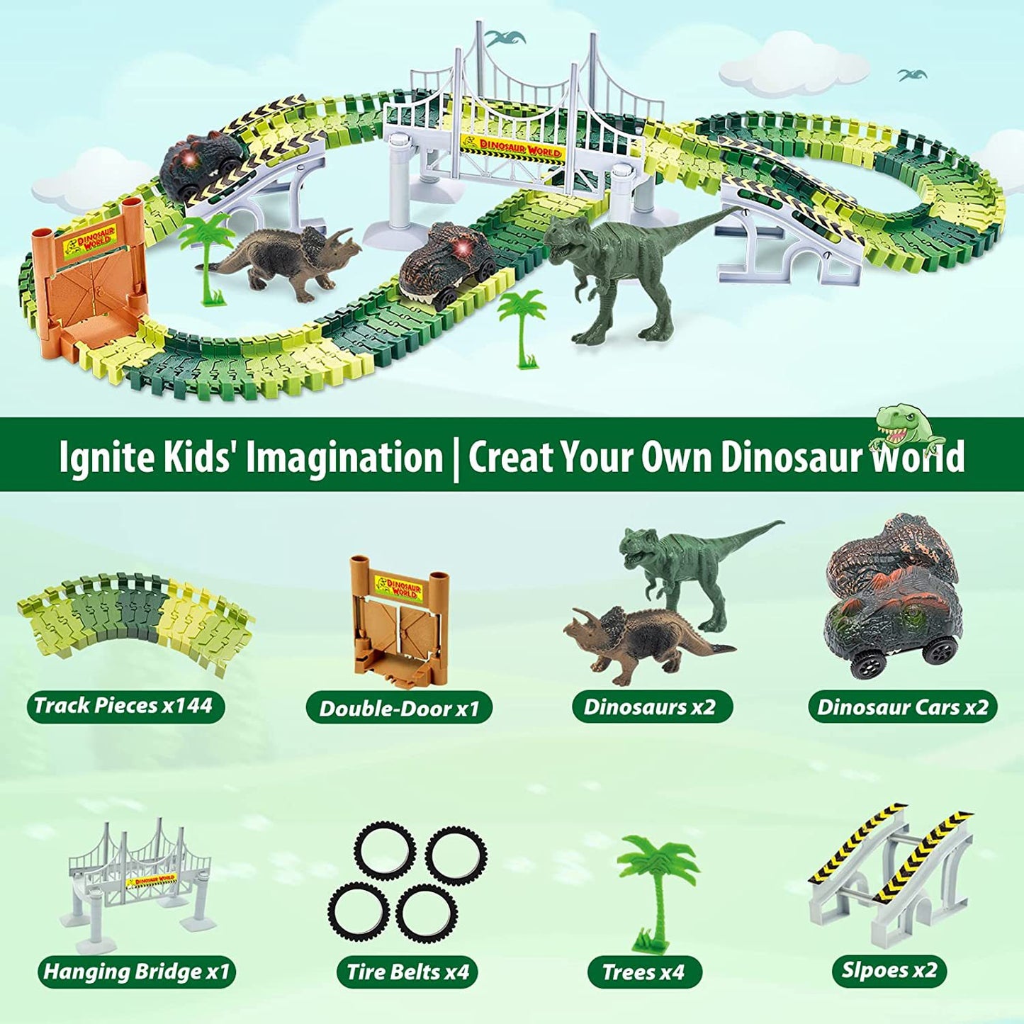 Cross-border electric versatile free combination splicing DIY rotating roller coaster dinosaur train race track