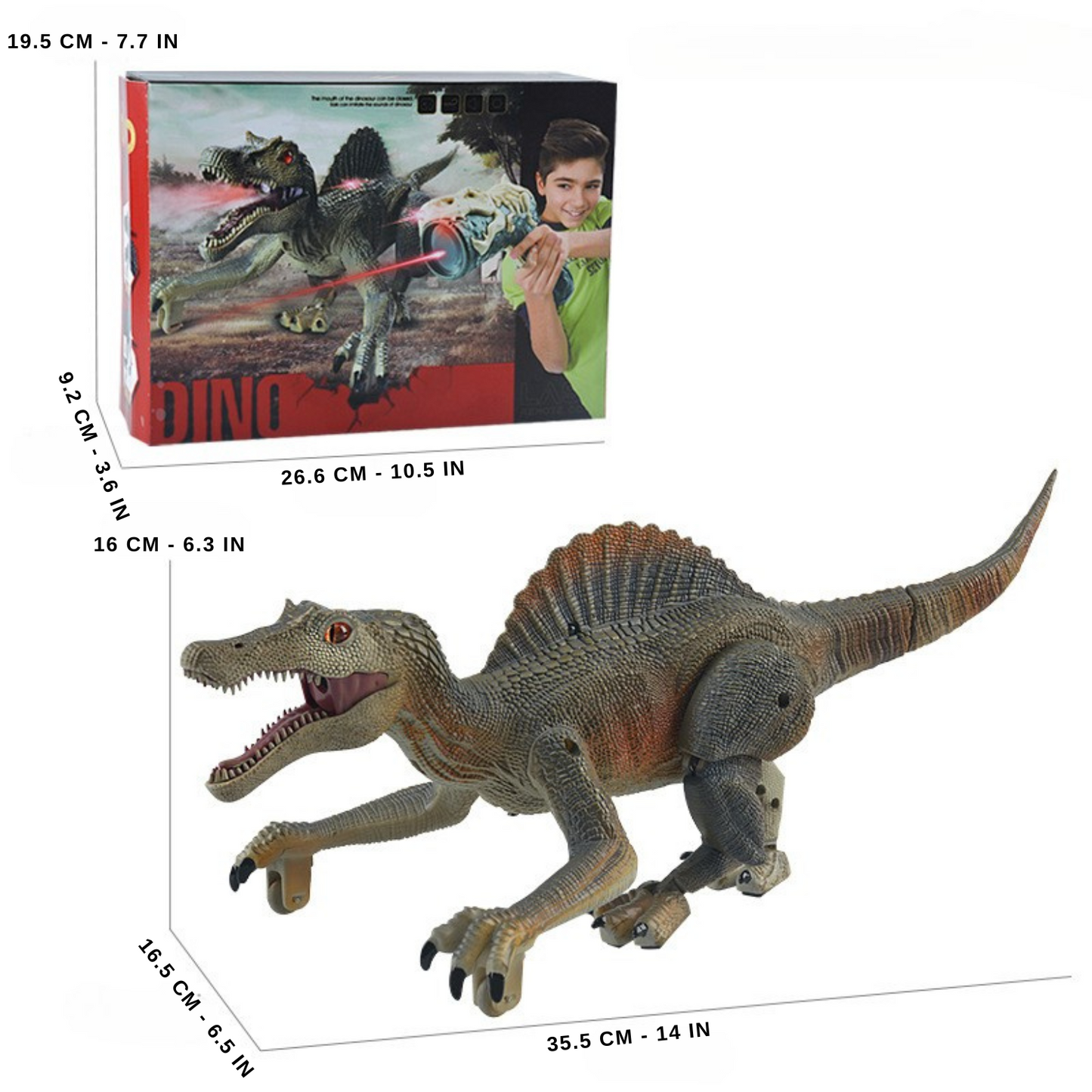 Remote Control Walking Spinosaurus Dinosaur Toy – Light Chasing, Spraying, Roaring!